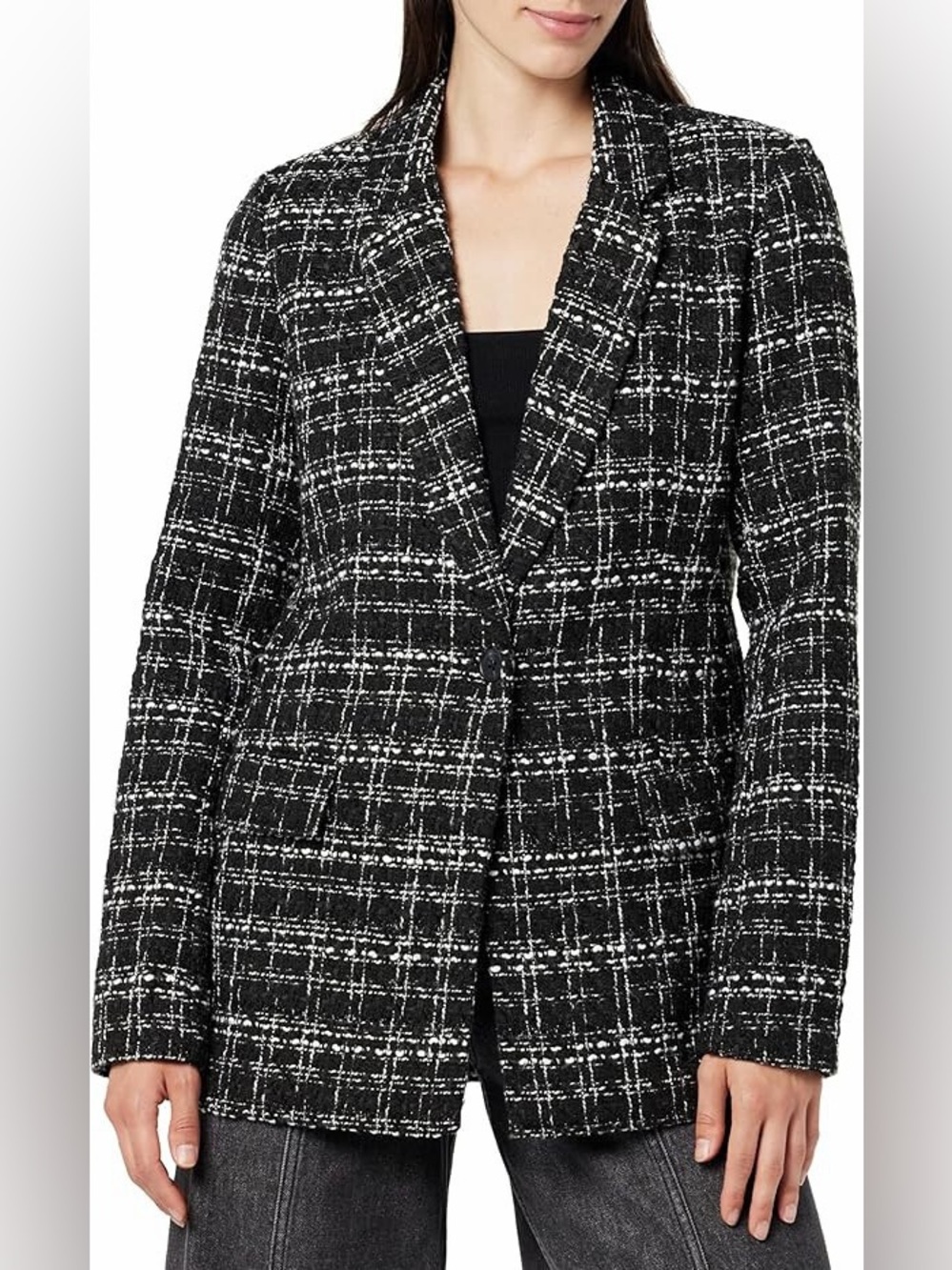 The Drop Size XL Blake Long Blazer Black Boucle Tweed Jacket